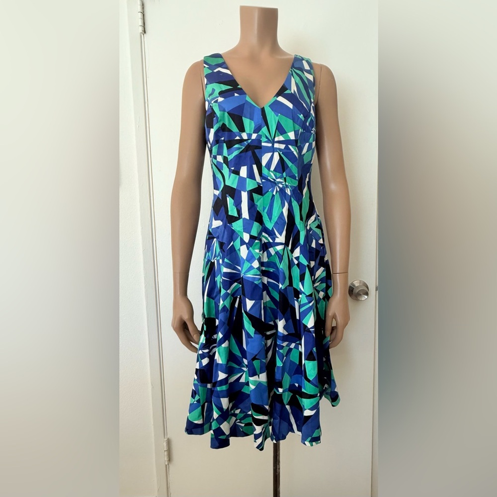 NWT Nine West Blue and Green Geometric Dress